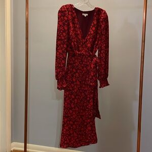 Max Studio Elegant Red Floral Wrap Dress | size S